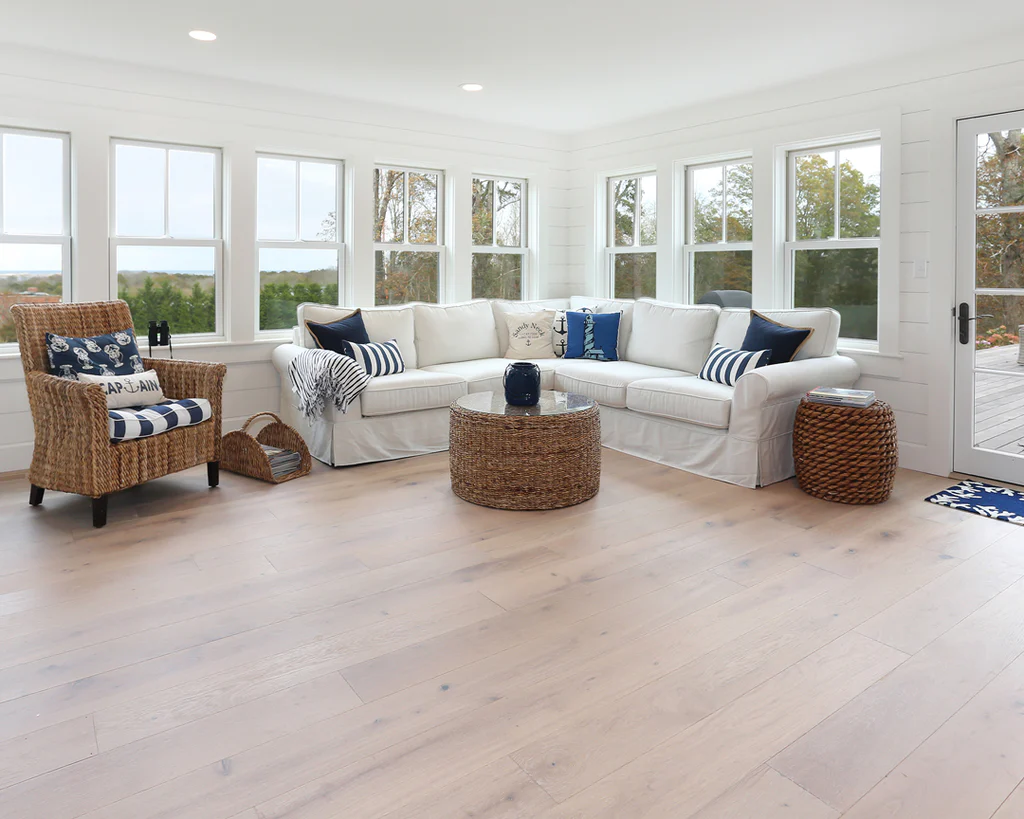 Modern Connecticut home interior featuring light natural oak hardwood floors with contemporary design and bright living space